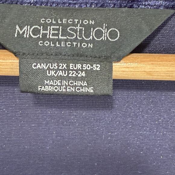 Michel Studio Blue Crushed Velvet Lace Babydoll Top Sz 2X Boho Witchy Flowy Goth - Picture 5 of 8